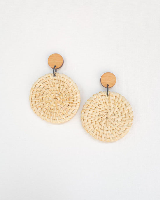 Large White Rattan Disc Earrings
