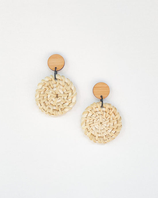 Medium White Rattan Disc Earrings