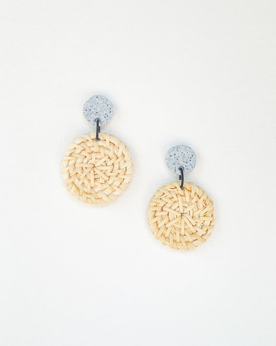 Medium White Rattan Disc Earrings