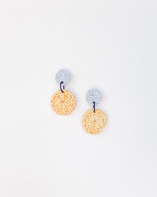 Small White Rattan Disc Earrings