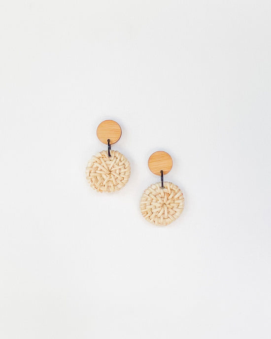 Small White Rattan Disc Earrings